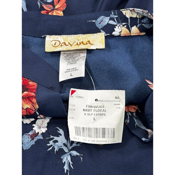 Navy Floral Long Sleeve Blouse Womens Size L - Picture 4 of 8